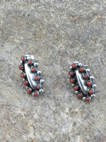 Native American Zuni Cluster Red Coral Earrings | Sterling Silver | 0.75" | 1094