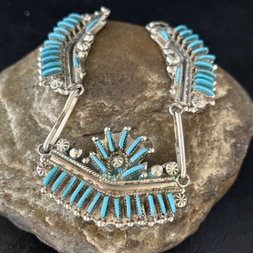 Zuni Kingman Turquoise Needle Point Necklace Pendant | 20" | Sterling Silver | 14536