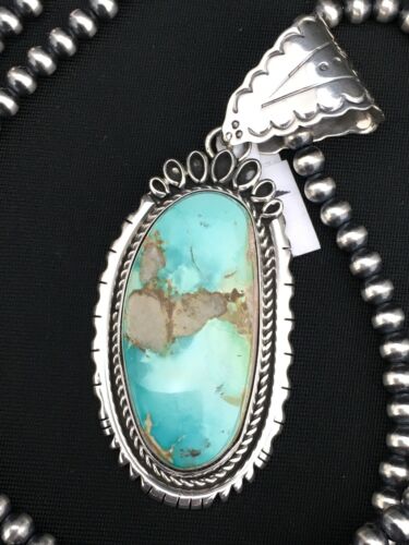 Royston Turquoise Pendant | Navajo Pearls Sterling Silver Necklace | Authentic Native American Handmade | 4820
