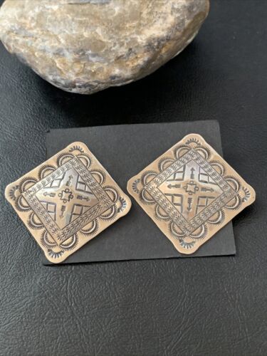 Southwestern Women's Navajo Stamped Earrings | Sterling Silver | Authentic Native American Handmade | 1672