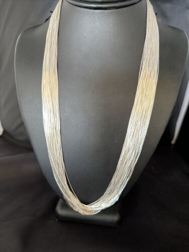 USA Liquid Heishi 50 Strands Sterling Silver Necklace 30” Silver Tubes 14706