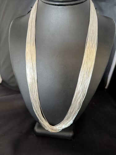 Liquid Heishi Necklace | 50 Strands Sterling Silver | 28" Silver Tubes | Authentic Native American Handmade | 14707