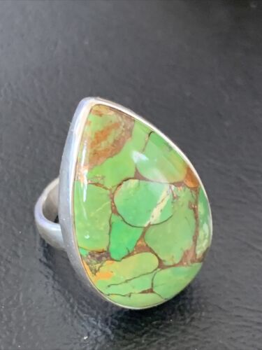 Adjustable Navajo Green Mojave Turquoise Ring | Sterling Silver | Sz 8 | 11786