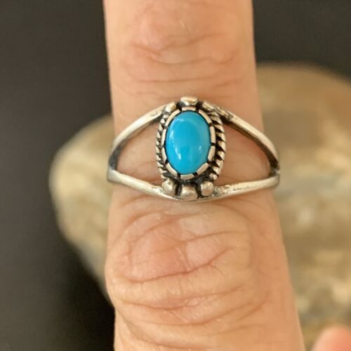 Southwestern Old Pawn Navajo Blue Turquoise Ring | Sterling Silver | Sz 5.5 | 10773