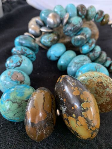 Navajo Pearl Graduated Sterling Silver Natural Blue Turquoise Necklace | Authentic Native American | 22"