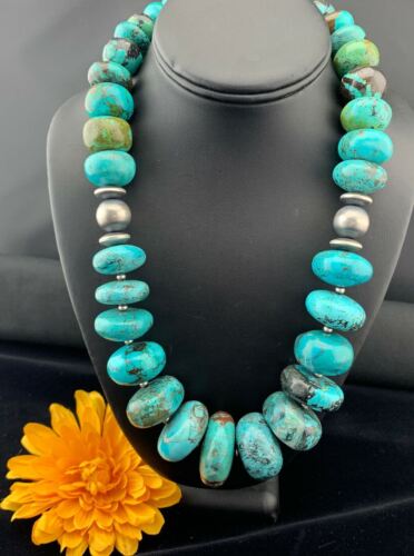 Navajo Pearls Sterling Silver & Blue Turquoise Graduated Necklace | Authentic Native American | 24" | 01745