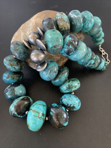 Authentic Native American Navajo Pearls Graduated Necklace | Sterling Silver & Turquoise | 20" | 1923