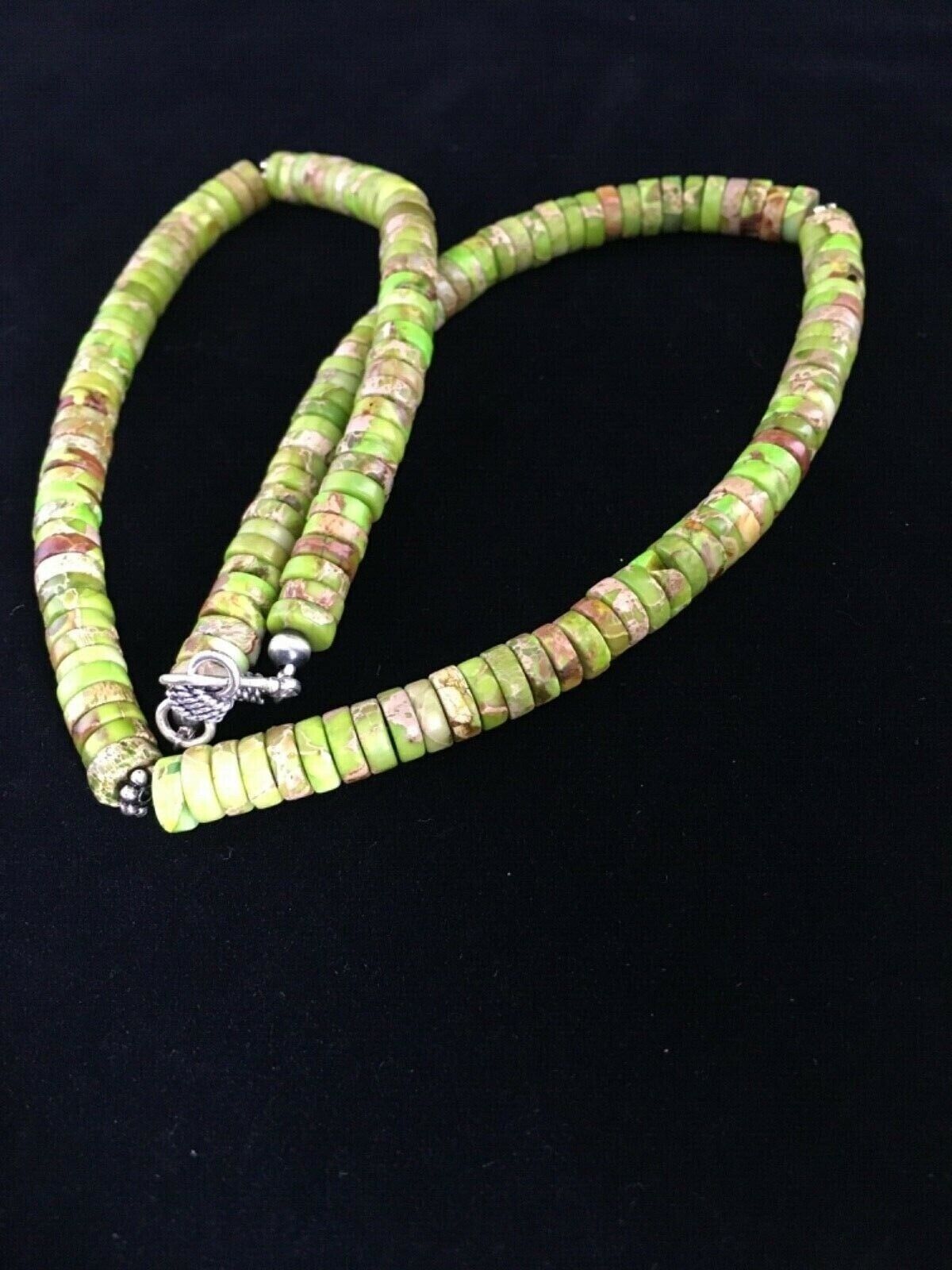 Navajo Green Gaspeite Heishi Necklace | Sterling Silver | 20" | Authentic Native American Handmade | 1734