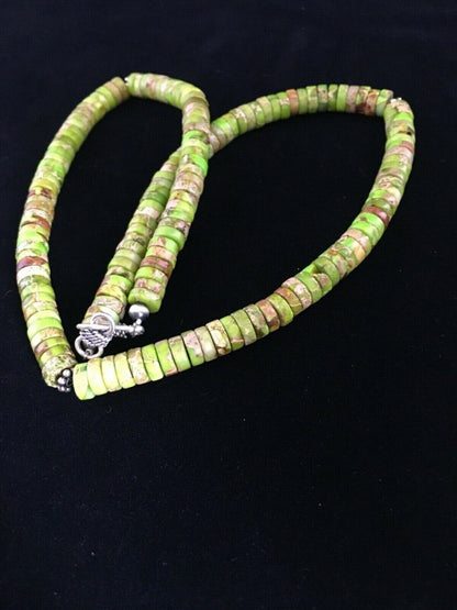 Navajo Green Gaspeite Heishi Necklace | Sterling Silver | 20" | Authentic Native American Handmade | 1734