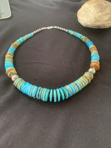 Navajo Graduated Blue Green Turquoise Necklace | Sterling Silver | Authentic Native American | 21" | 605