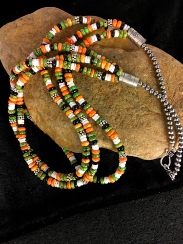 Native American Turquoise & Spiny Oyster Necklace | Sterling Silver | 8743