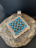 Navajo Blue Turquoise Cluster Pendant | Authentic Native American Sterling Silver | Multi-Stone | 2.5" | 02097