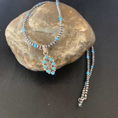 Zuni Blue Turquoise Multi-Stone Pendant | Authentic Native American Sterling Silver | Multi-Stone | 12059