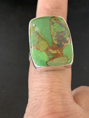Adjustable Navajo Green Mojave Turquoise Ring | Sterling Silver | Sz 8 | Authentic Native American Handmade | 11791 - Masha USA