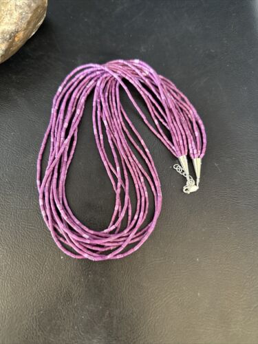 Navajo Stabilized Sugilite Heishi Necklace | 10 Strand | Sterling Silver Tube | 20" | 14818