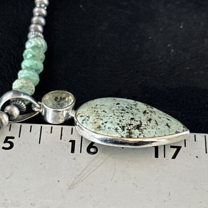 Navajo Sea Green Turquoise Pendant Necklace | Sterling Silver | 21" | Authentic Native American Handmade | 14475