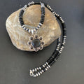 Navajo Pearl Necklace Pendant | Authentic Native American Sterling Silver Black Onyx | Multi-Stone | 22" | 12270
