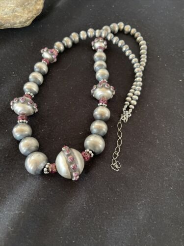 Navajo Purple Spiny Oyster Graduated Bead Necklace | Sterling Silver | Native American Handmade | 20" | 1144