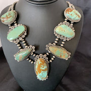 Navajo Royston Turquoise Pendant Necklace | Sterling Silver | Authentic Native American Handmade | XL | 12368