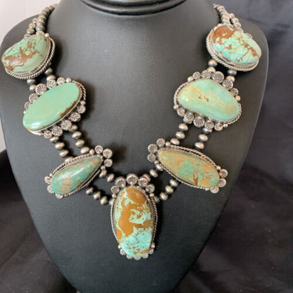 Navajo Royston Turquoise Pendant Necklace | Sterling Silver | Authentic Native American Handmade | XL | 12368
