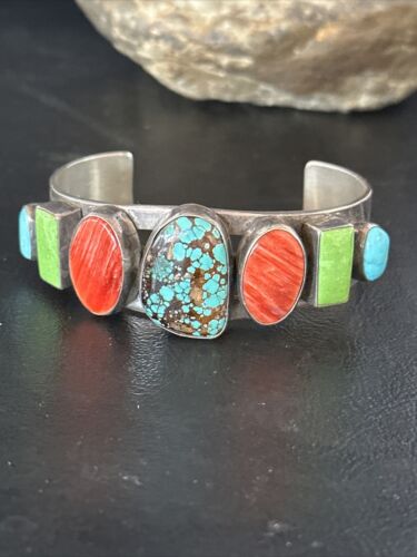 Navajo Turquoise Gaspeite Spiny Oyster Cuff Bracelet | Sterling Silver | Authentic Native American Handmade | 14815