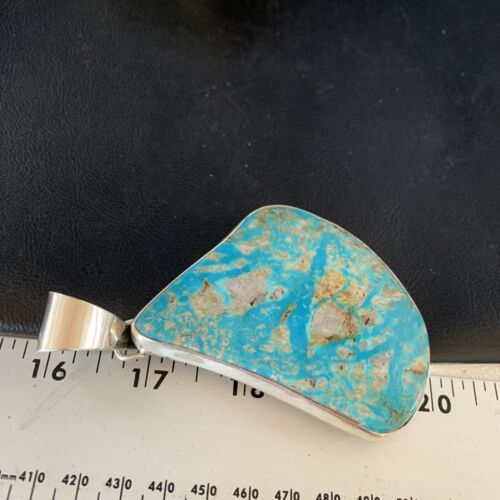 Navajo Men's Kingman Turquoise Necklace | XXL | Sterling Silver | 4" Pendant | Authentic Native American Handmade | 13984