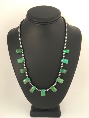 Navajo Faceted Teardrop Green Turquoise Necklace | Sterling Silver | 20" | Authentic Native American Handmade | 8867