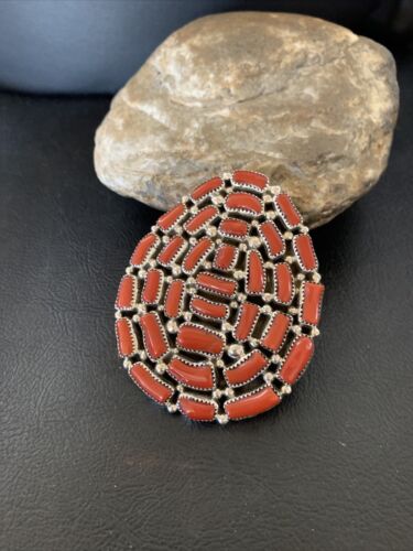 Navajo Red Coral Cluster Ring | Authentic Native American Sterling Silver | Multi-Stone | Sz 7 | 12230