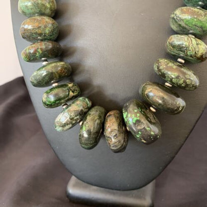 Navajo Chunky Graduated Natural Green Turquoise Necklace | Sterling Silver | Authentic Native American | 21" | 11359