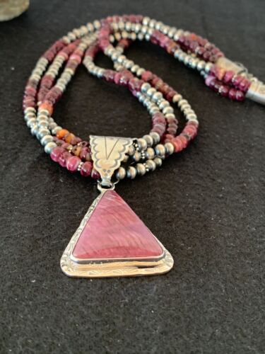 Navajo Purple Spiny Oyster Pendant Necklace | 3-Strand | Sterling Silver | Authentic Native American Handmade | 4107