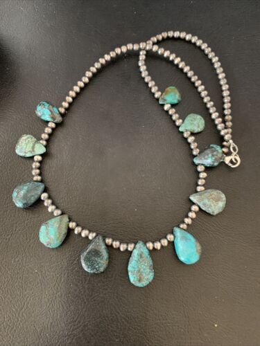 Native American Navajo Blue Turquoise Necklace | Sterling Silver | 19" | 12918 - Masha USA