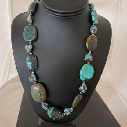 Navajo Chunky Turquoise #8 Necklace | Sterling Silver Pearls | Authentic Native American Handmade | 21" | 1240