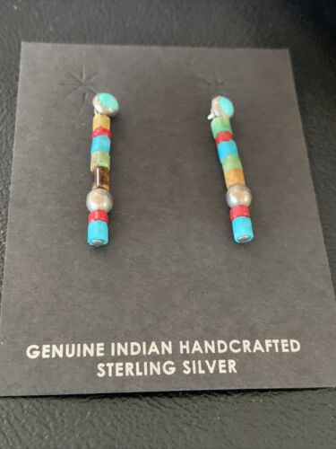 Multi-Color Turquoise Coral Bead Earrings | Sterling Silver | Navajo Handmade | 1" | 13053