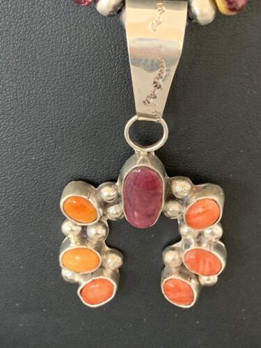 Navajo Purple Spiny Oyster Necklace Naja Pendant Set | Sterling Silver | Authentic Native American Handmade | 244