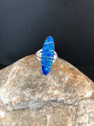 Native American Navajo Blue Opal Inlay Ring | Sterling Silver | Sz 4.5 | 8383