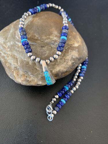 Navajo Men's Pendant | Blue Lapis Turquoise Opal Inlay | Sterling Silver Necklace | 22" | 13387