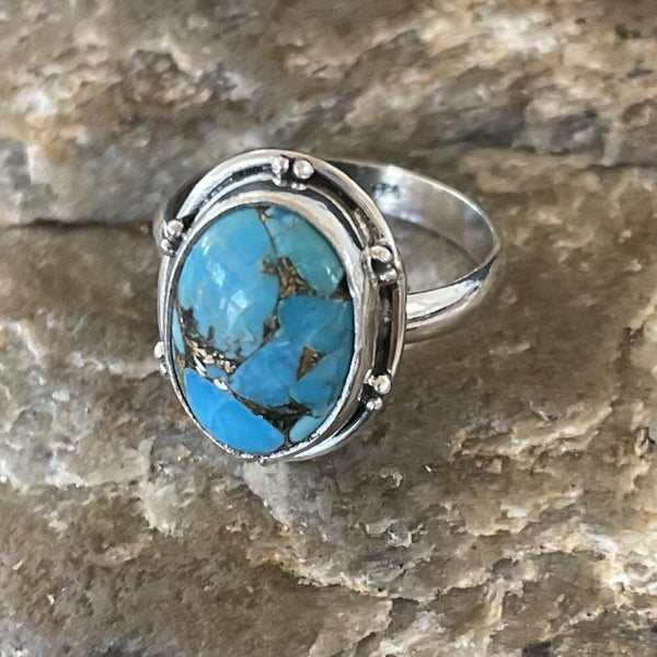 Mojave Native American Navajo Blue Turquoise Ring | Sterling Silver | Sz 7 | 11416