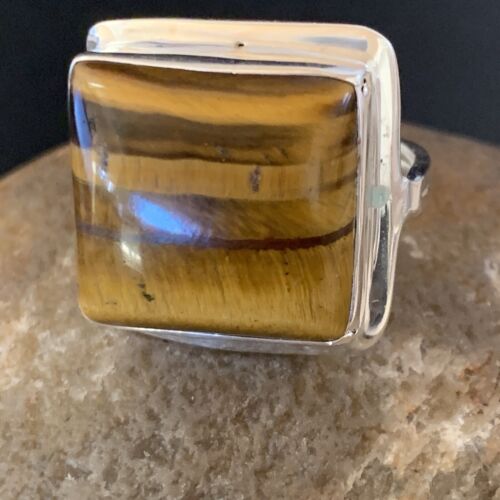 Native American Square Tigers Eye Ring | Sterling Silver | Sz 7 | 11433