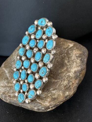Navajo Kingman Turquoise Cluster Ring | Authentic Native American Sterling Silver | Multi-Stone | Sz 11 | 14454