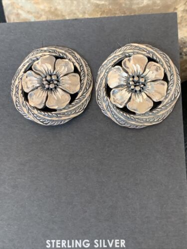 Old Pawn Southwestern Sterling Silver Stud Earrings | Diamond Cut | 1" | 12992