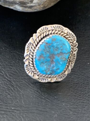 Southwestern Navajo Blue Kingman Turquoise Ring | Sterling Silver | Sz 8 | 12212