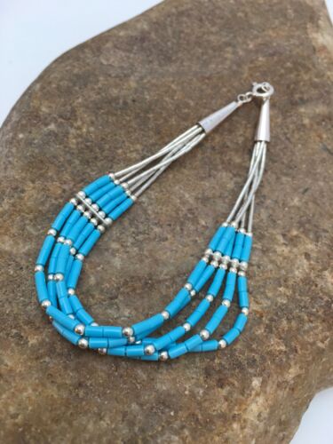 Blue Turquoise Heishi Liquid Silver Bracelet | Sterling Silver | 7" | 5-Strand | 13596