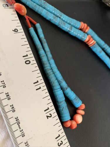 Southwestern Santo Domingo Pink Coral Blue Turquoise Jacla Necklace | 20" | Authentic Native American Handmade | 12515