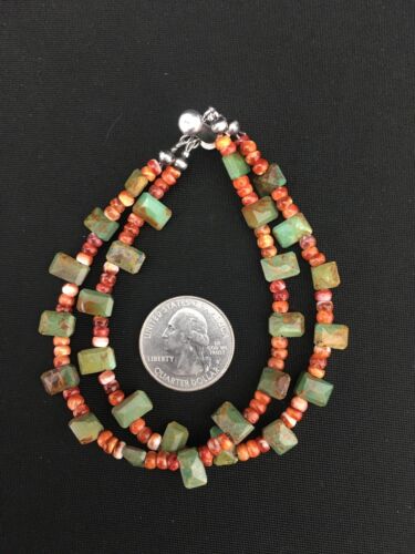 Native American Navajo Spiny Oyster Turquoise Beaded Bracelet | Sterling Silver | 1265