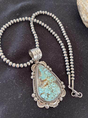 Navajo Royston Turquoise Pendant Necklace | Sterling Silver | Authentic Native American Handmade | 1367