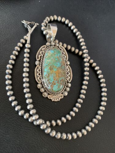 Navajo Blue #8 Turquoise Pendant Necklace | Sterling Silver | Authentic Native American Handmade | 10230