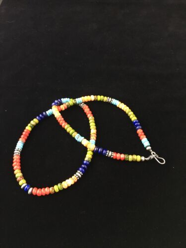 Navajo Multi-Color Turquoise Necklace | Sterling Silver | 21" | Authentic Native American Handmade | 10002