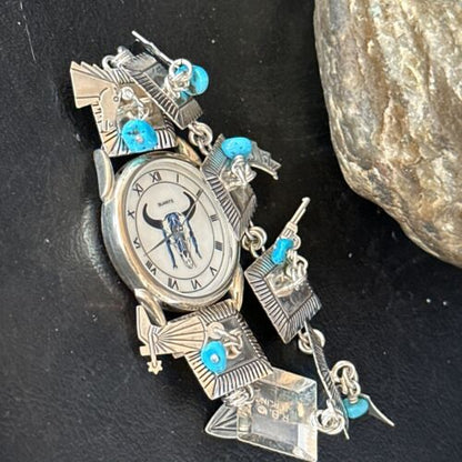 Authentic Navajo Men's Blue Turquoise Wristwatch | Sterling Silver Tips | Native American Jewelry | 14397