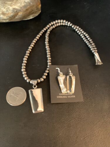 Navajo White Buffalo Turquoise Pendant | Sterling Silver Dangle Earrings | Authentic Native American Handmade | 14100