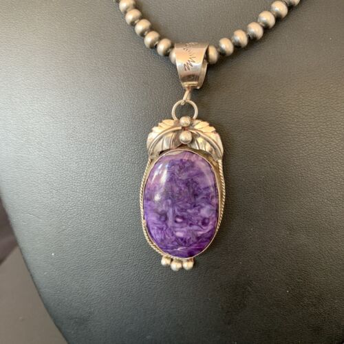 Navajo Pearls Necklace with Purple Sugilite Pendant | Sterling Silver | Authentic Native American Handmade | 10911
